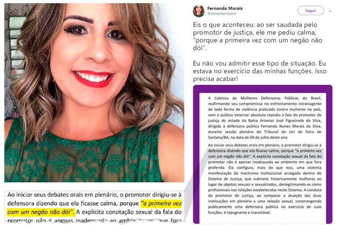 ‘Primeira vez com negão não dói’, diz promotor a defensora em júri na&nbsp;BA