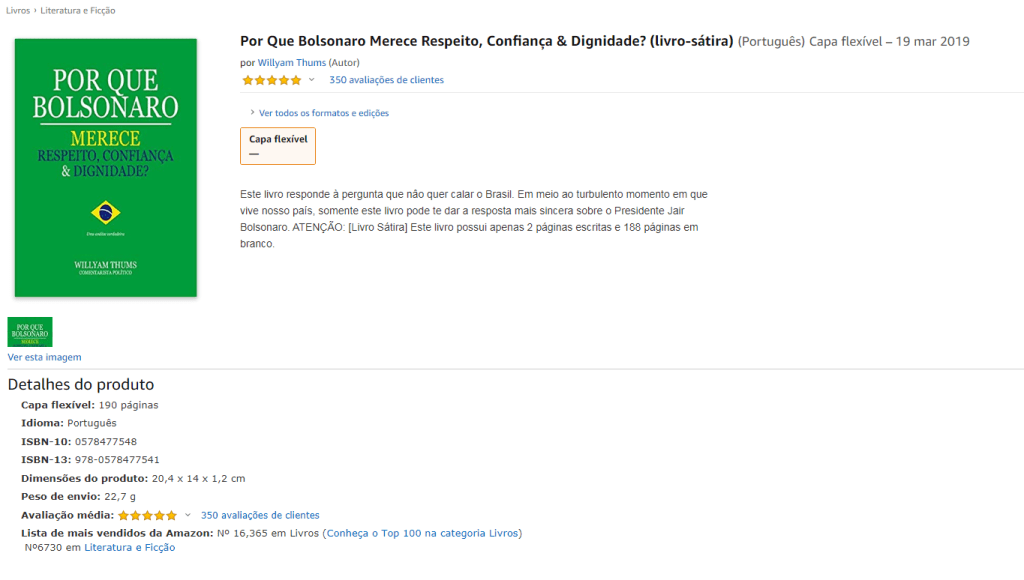 Livro sobre motivos para confiar em Bolsonaro tem 188 folhas em&nbsp;branco