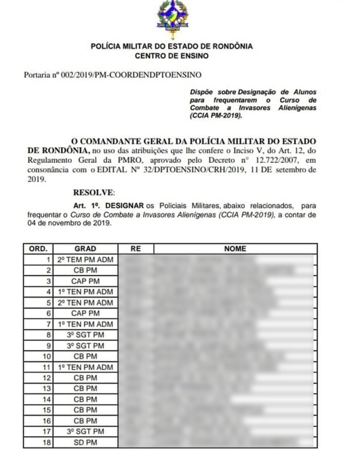 Polícia Militar de Rondônia promove “Curso de Combate a Invasores&nbsp;Alienígenas”